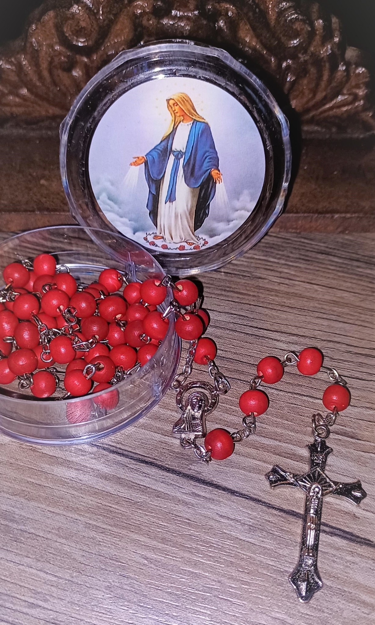 Rose Scented Our Lady of Grace Rosary w/case