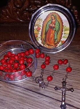 Rose Scented Our Lady of Guadalupe Rosary w/case