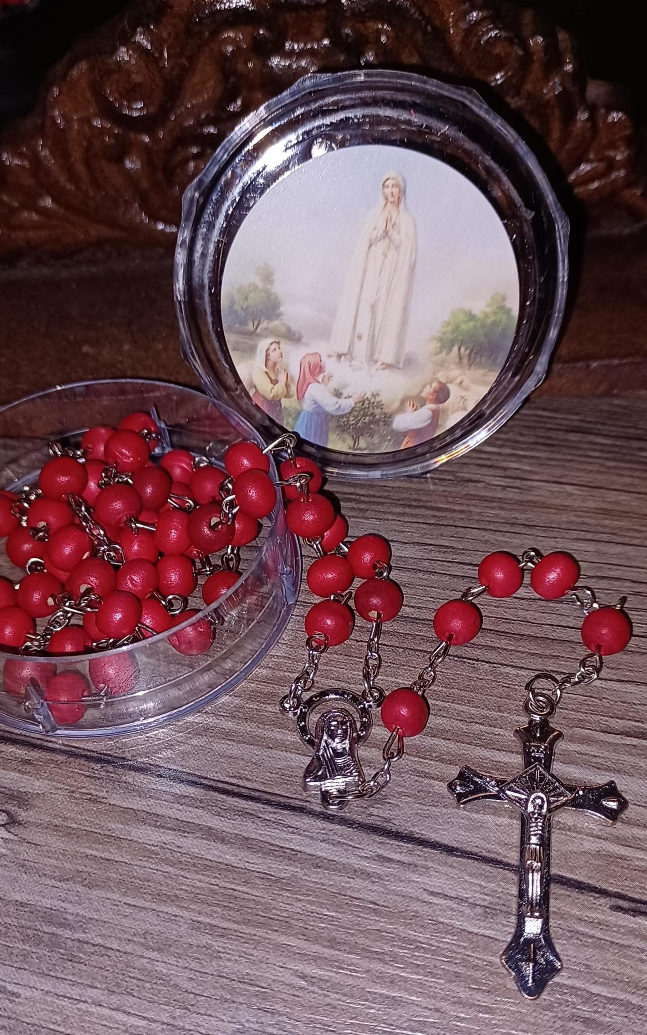 Rose Scented Our Lady of Fatima Rosary w/case