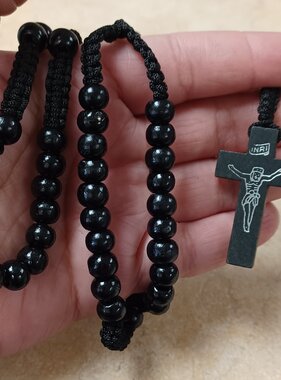 Black Wood Bead Corded Rosary