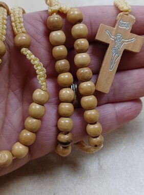 Light Wood Bead Corded Rosary