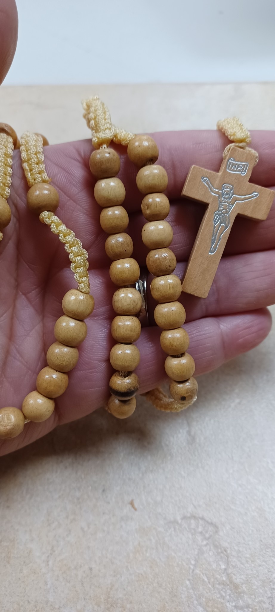 Light Wood Bead Corded Rosary