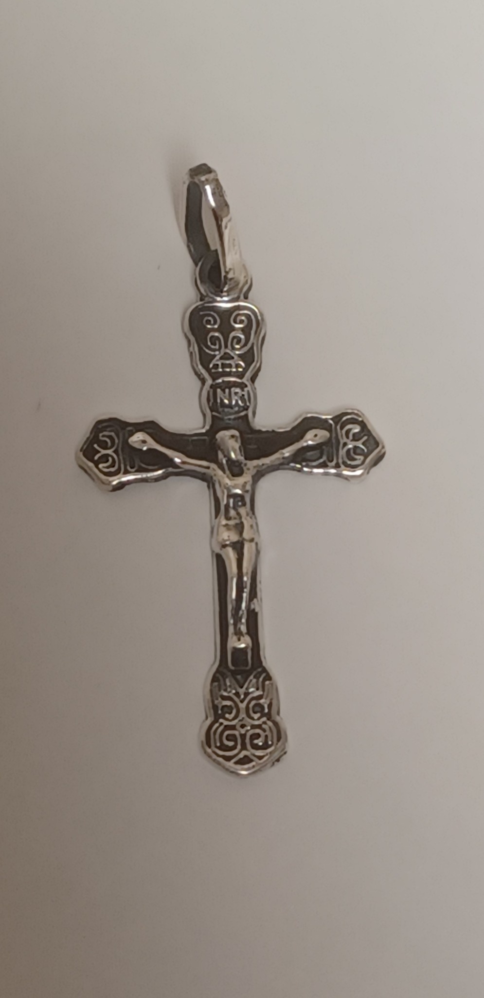 Scroll Crucifix Sterling Silver Pendant 1.25"