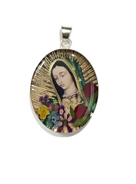 Our Lady of Guadalupe Large SS Floral Pendant
