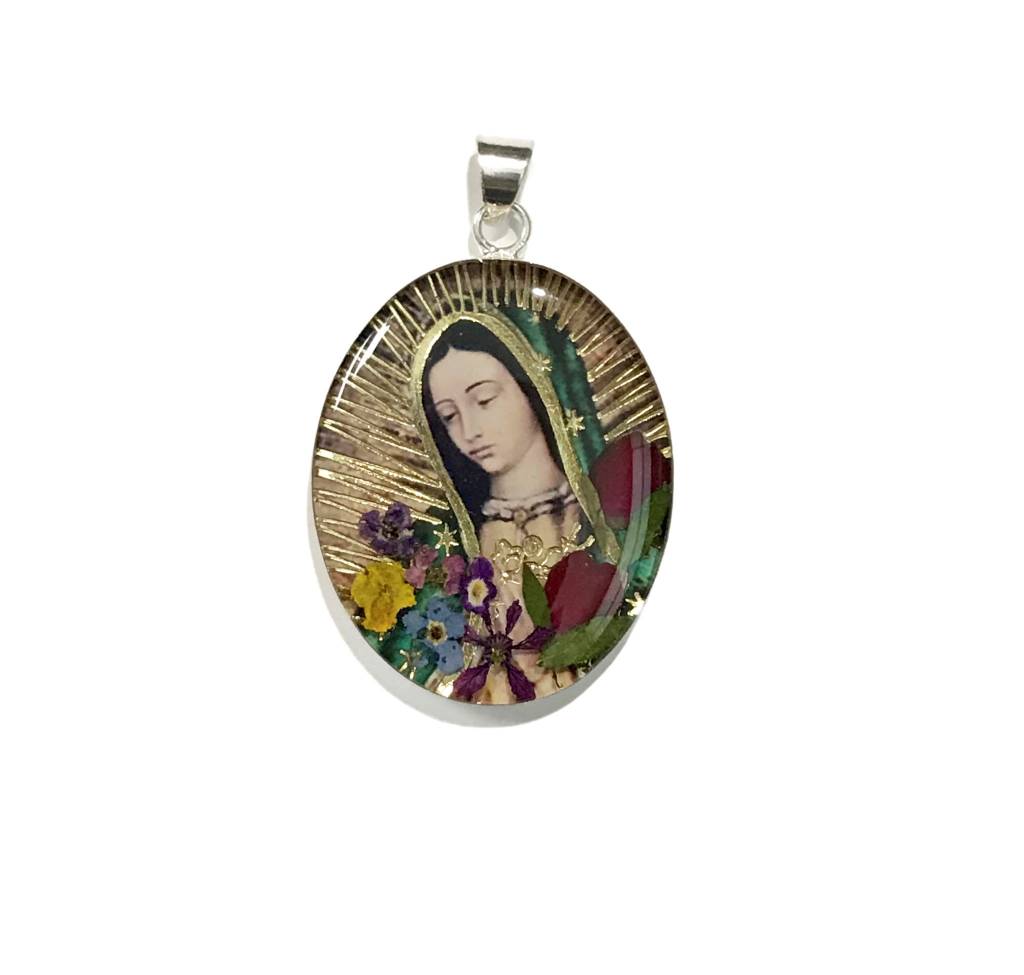 Our Lady of Guadalupe Large SS Floral Pendant