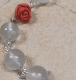 Clear Jade w/Red Rose Beaded Rosary Bracelet