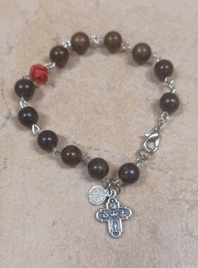 Bronzite Stone w/Red Rose Rosary Bracelet