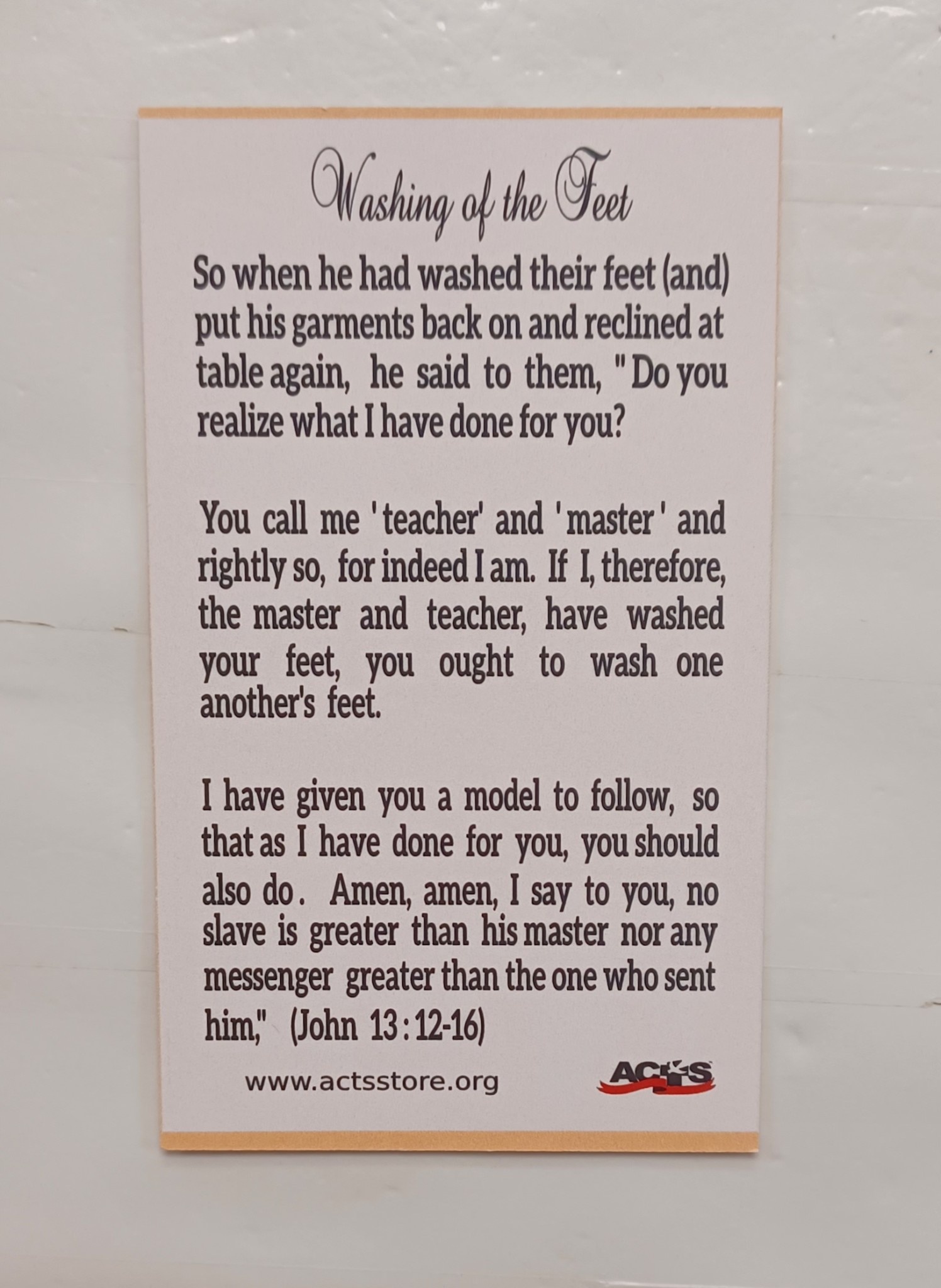 Washing of the feet prayer card