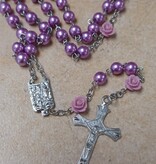 Our Lady of Lourdes Purple Pearl Rosary w/Roses