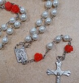Our Lady of Lourdes White Pearl Rosary w/roses