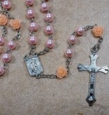 Our Lady of Lourdes Pink Pearl Rosary w/Roses
