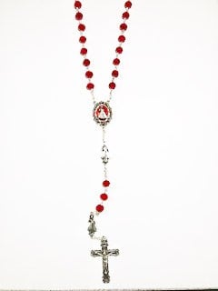 Divine Mercy Red Crystal Bead Rosary