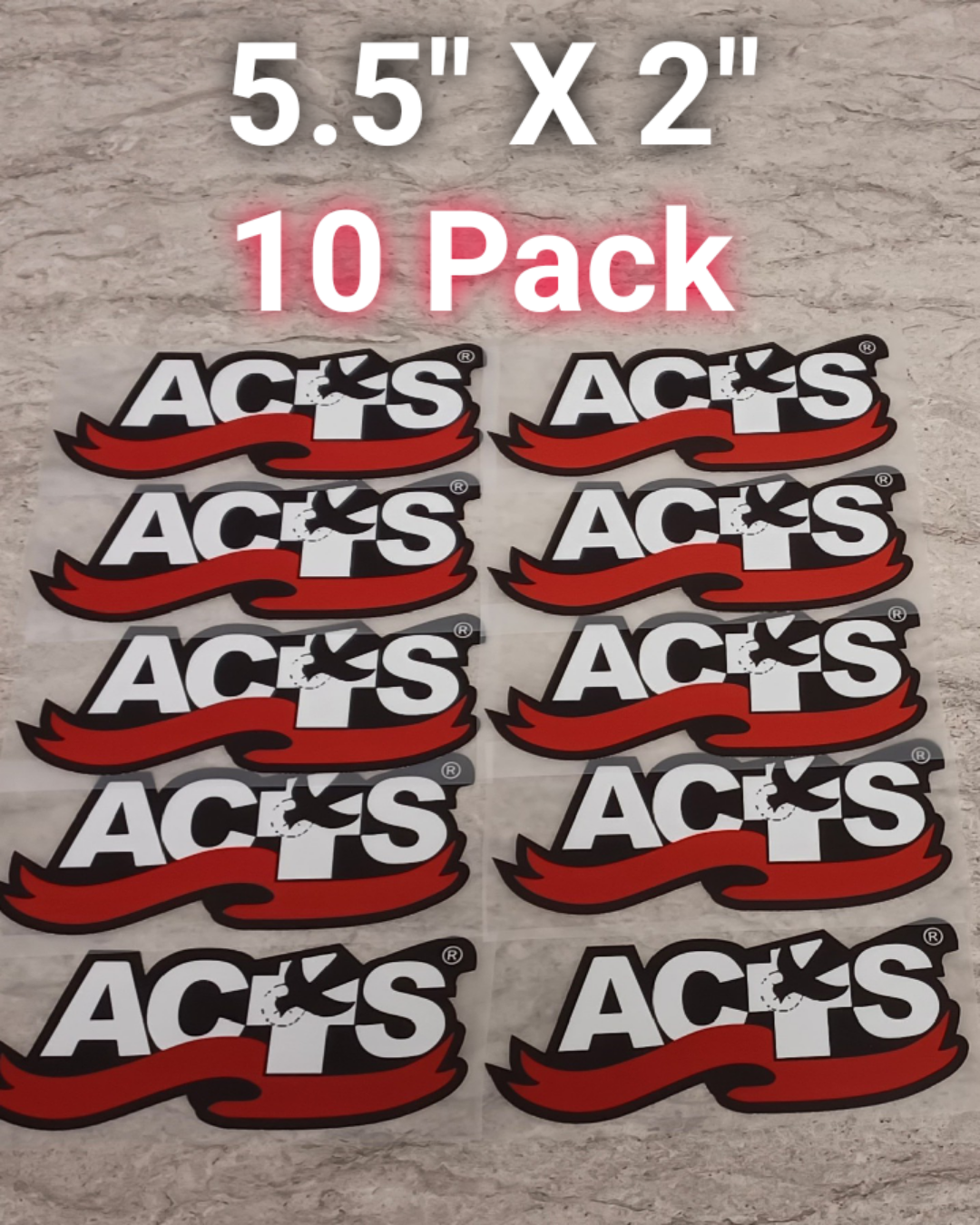ACTS Ribbon Logo Transfer 5.5" X 2" 10 PACK
