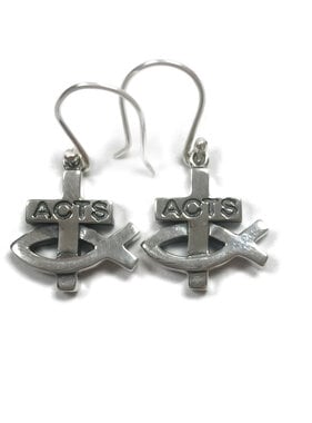 ACTS Sterling Silver Fish Cross Sterling Silver Earrings