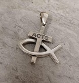 ACTS Large Fish Cross Sterling Silver Pendant