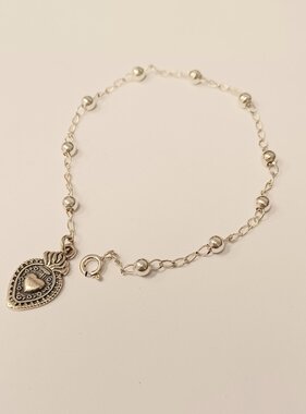 Sacred Heart Sterling Silver Rosary Bracelet 7.5"