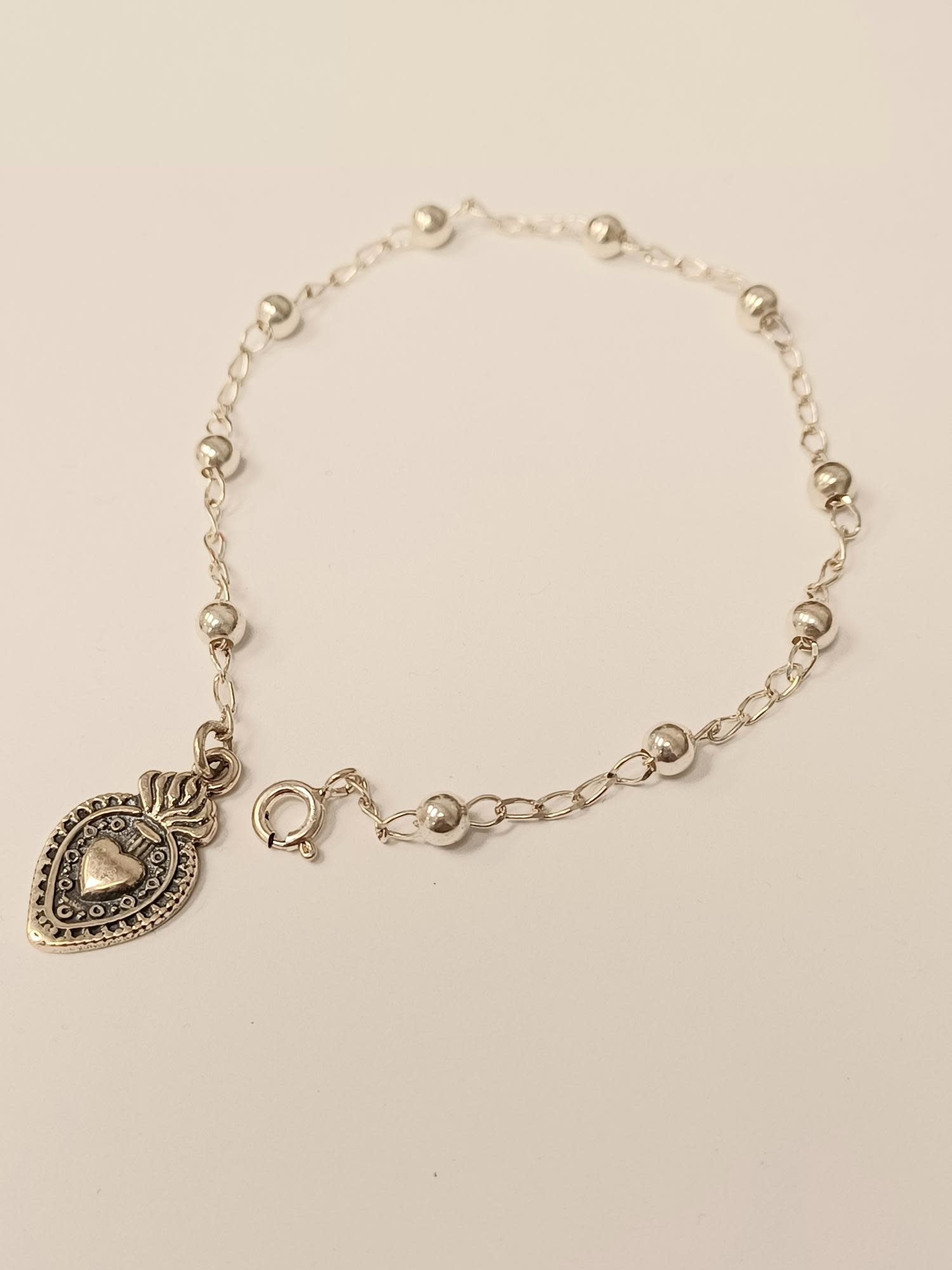 Sacred Heart Sterling Silver Rosary Bracelet 7.5"