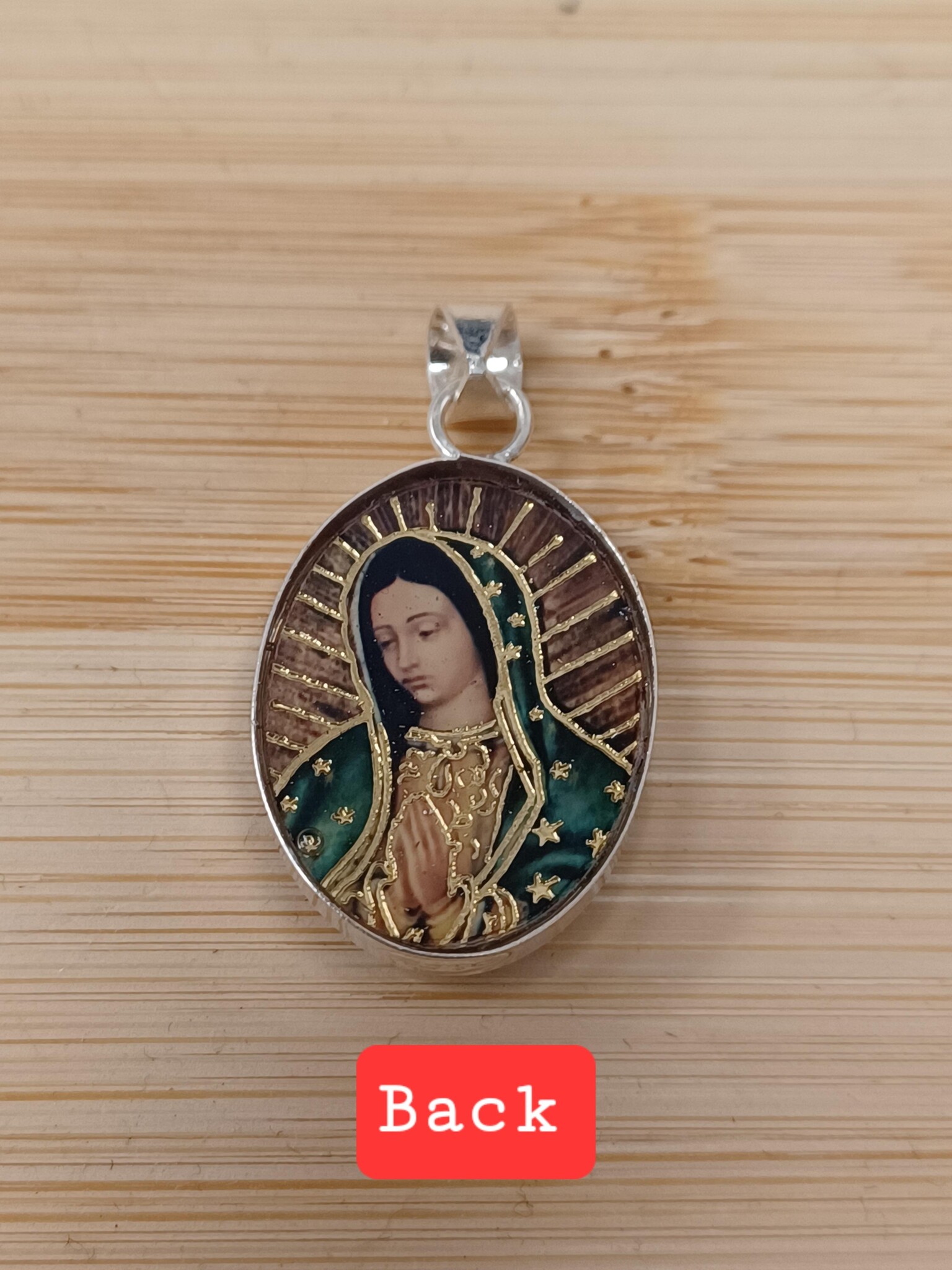 Our Lady of Guadalupe Medium SS Floral Pendant 1.25"