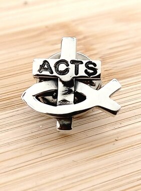 ACTS Fish/Cross Sterling Silver Lapel Pin