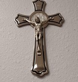 St Benedict Silver Tone Wall Crucifix 8"
