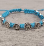 St Benedict Knotted Rosary Bracelet Light Blue