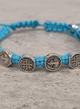 St Benedict Knotted Rosary Bracelet Light Blue