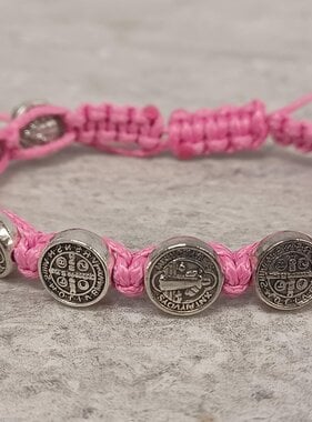 St Benedict Knotted Rosary Bracelet Pink