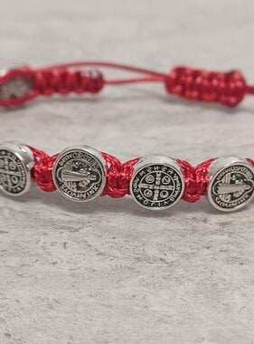 St Benedict Knotted Rosary Bracelet Red
