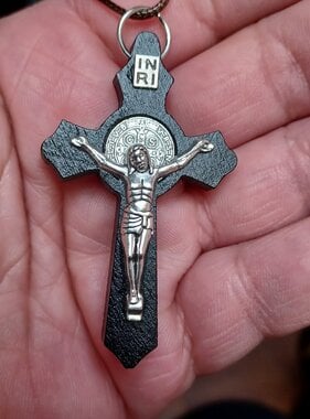 St Benedict Black Wood Crucifix w/cord