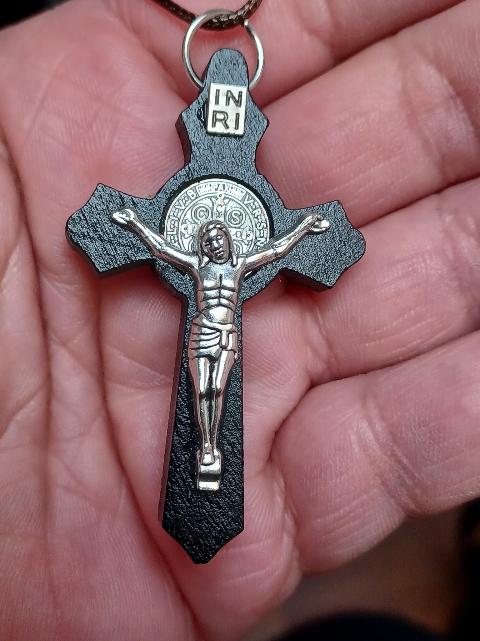 St Benedict Black Wood Crucifix w/cord