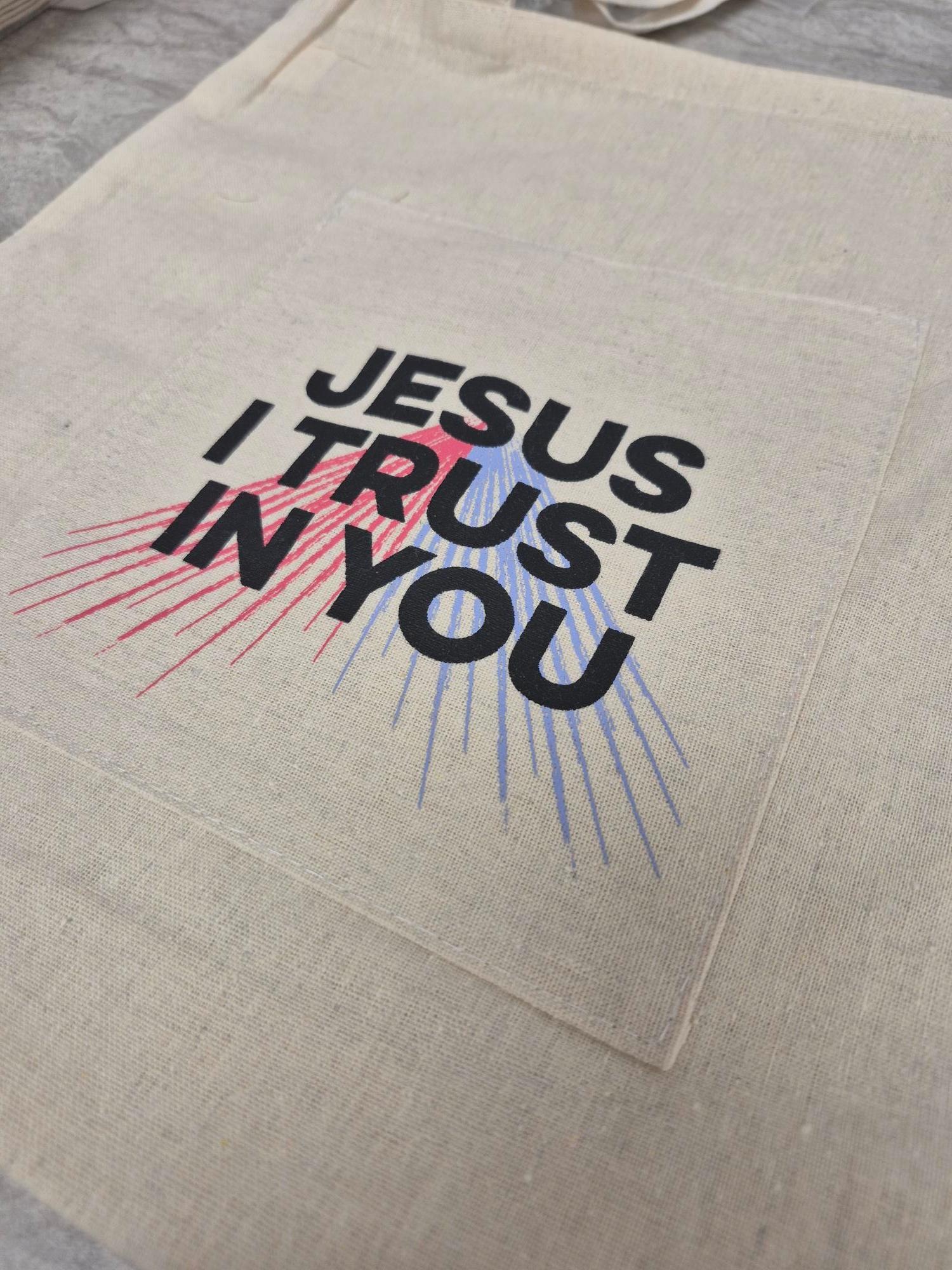 Jesus I Trust In You Canvas Tote Bag with pocket