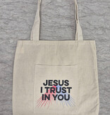 Jesus I Trust In You Canvas Tote Bag with pocket