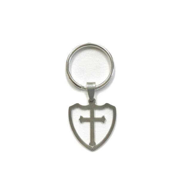 Stainless Steel Shield Cross Keychain