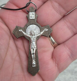 St Benedict Dark Brown Wood Crucifix w/cord