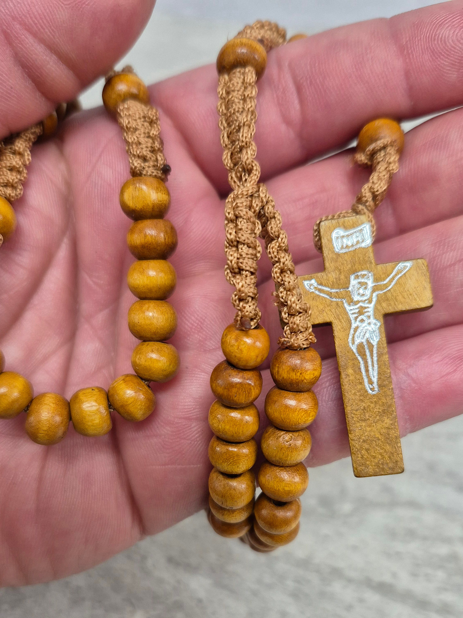 Wood Bead Corded Rosary
