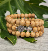 St Benedict Wood Bead Wrap Bracelet