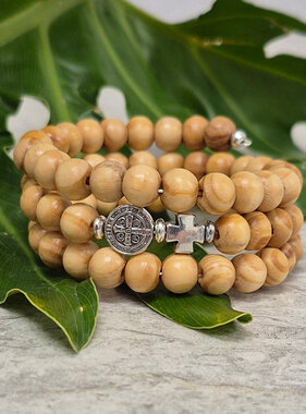 St Benedict Wood Bead Wrap Bracelet