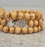 St Benedict Wood Bead Wrap Bracelet