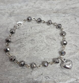 Silver Bead Heart Charm Bracelet