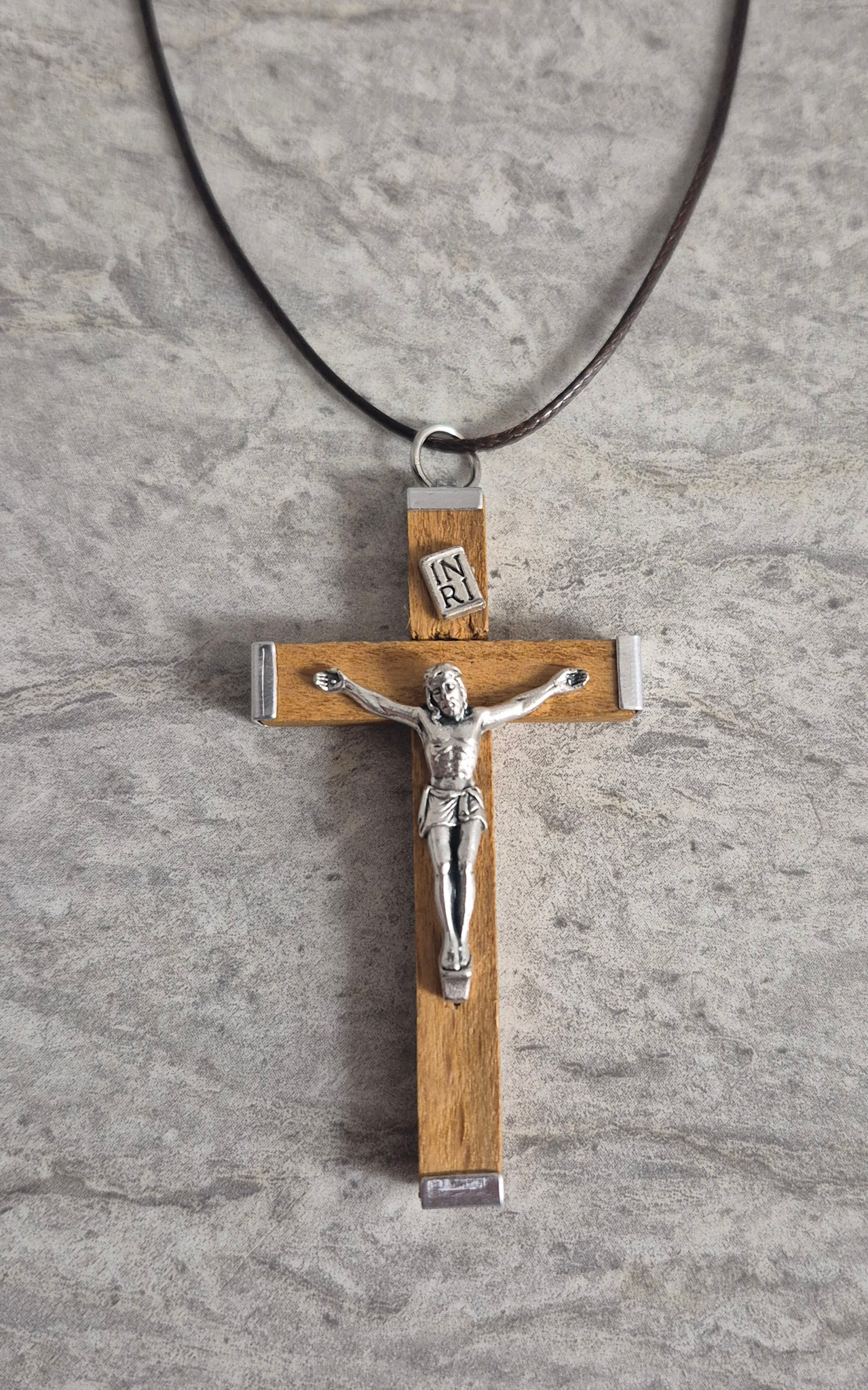 Natural Wood Crucifix w/cord 2.25"