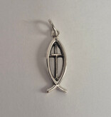 Ichthus w/Cross Sterling Silver Charm