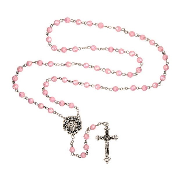 St Theres Pink Faceted Rosary