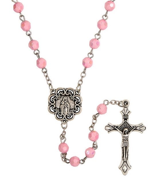 St Theres Pink Faceted Rosary