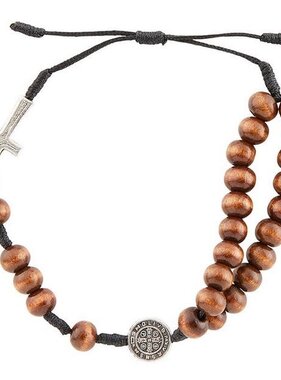 St Benedict Y-Style Wood Bead Rosary Bracelet
