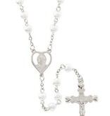 White Pearl Heart Rosary
