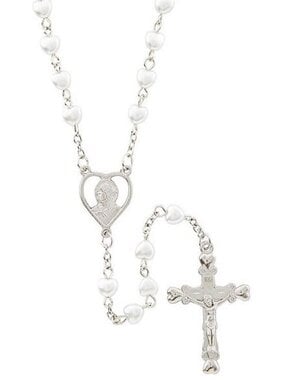 White Pearl Heart Rosary