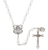 Mary and St. Michael White Glass Bead Rosary