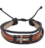 Brown Faux Leather Crucifix Bracelet