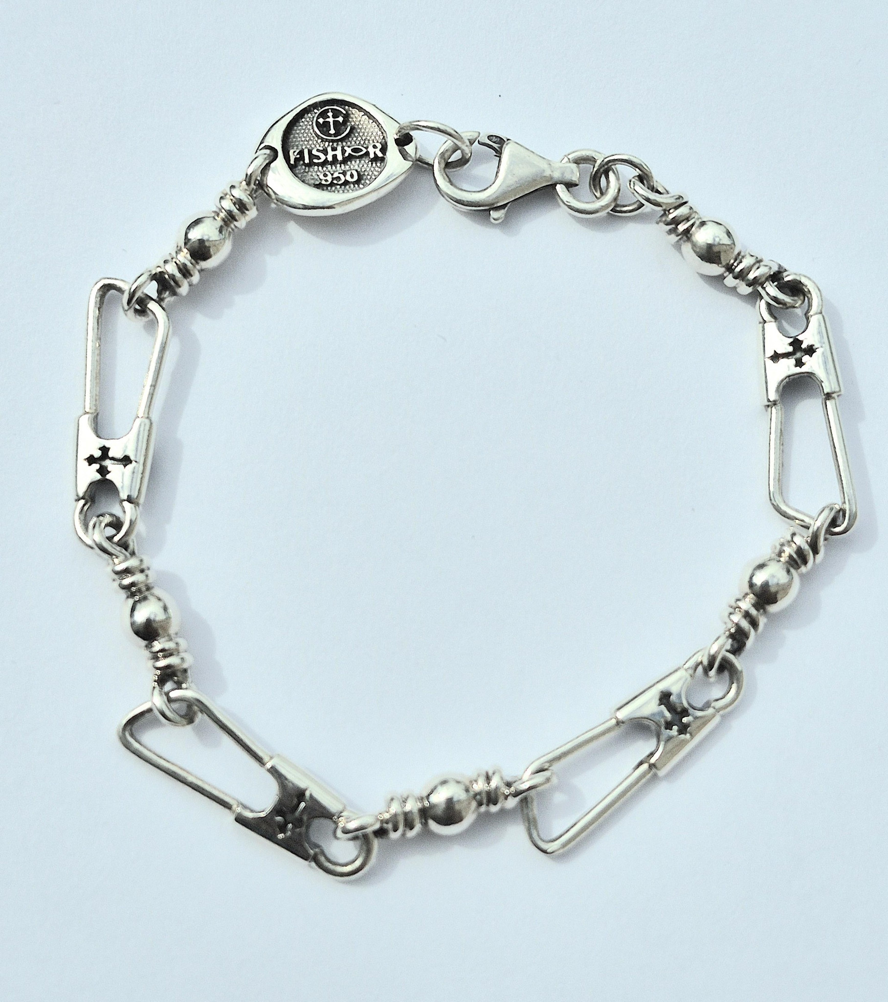 Large Link Original w/Crosses Sterling Silver Bracelet 9.25