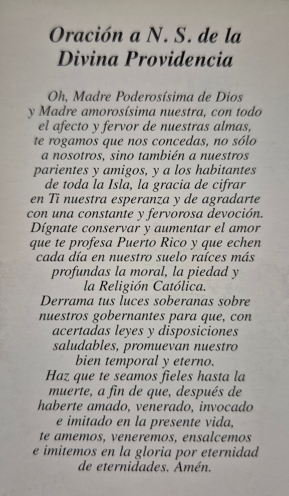 Oracion a N.S. de la Divina Providencia